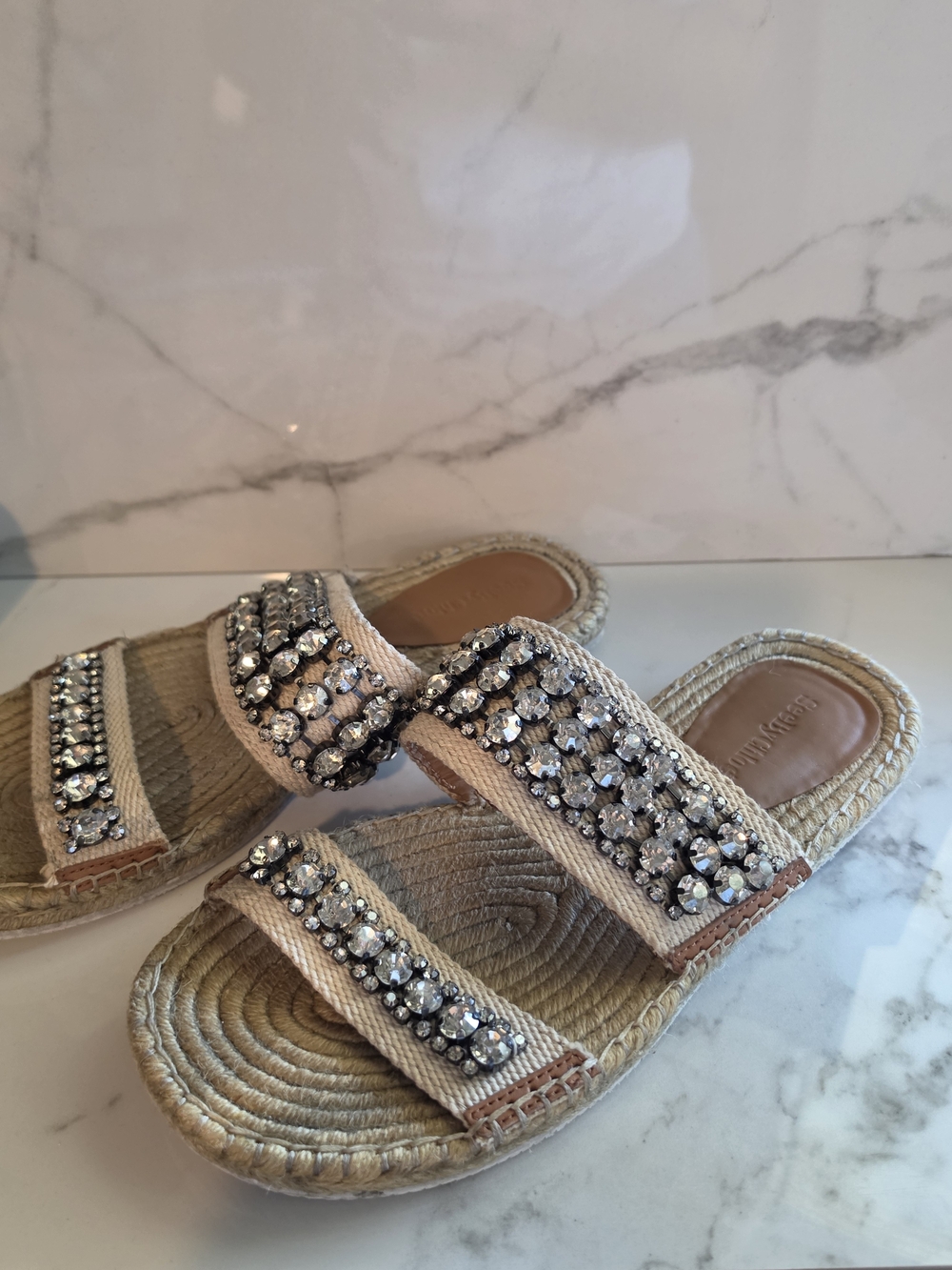 See by Chloe Kaori Embellished Beige Espadrille Slide Sandals